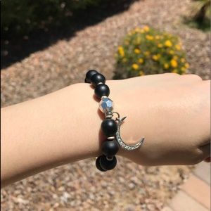 Lucky Star beaded black bracelet with a moon charm